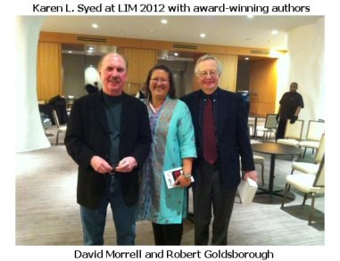 Karen L. Syed with award-winning authors David Morrell and Robert Goldsborough at LIM 2012